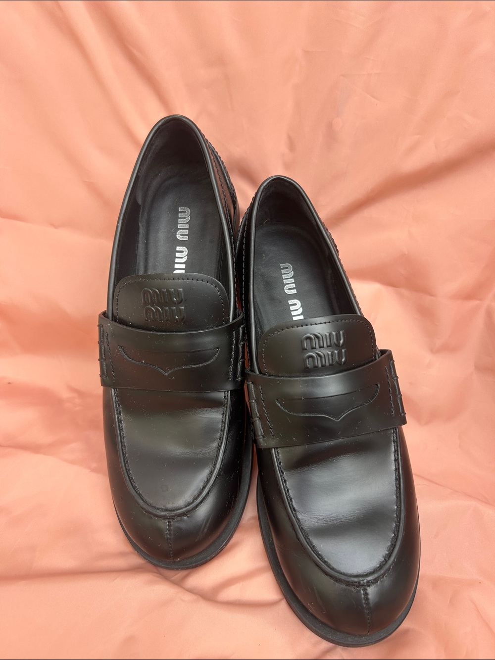 Miu Miu Black Leather Penny Loafers
